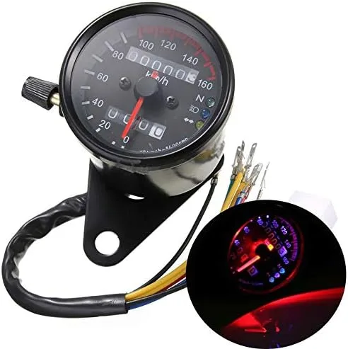 Miniatura 5 de Universal LED Retroiluminación Señal doble odómetro Velocímetro Medidor Motocicleta Custom Cafe Racer Old School Street Bike (negro)