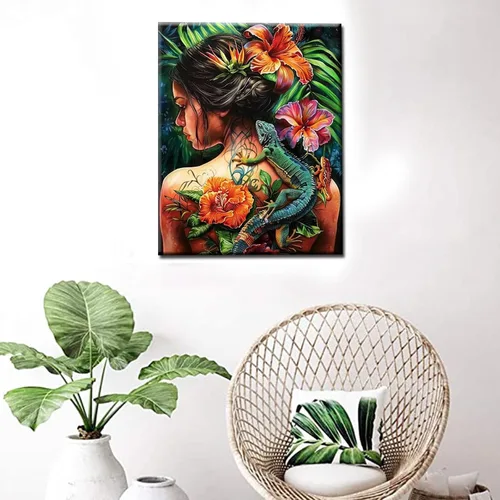 Miniatura 3 de Tucocoo Pintura de Lagarto y Mujeres por Números para Adultos Principiantes, Chica con Tatuaje Pintar por Números en Lienzo Fácil de Pintar