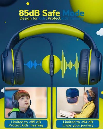 Miniatura 2 de awatrue - Audífonos para niños para la escuela, con cable, con micrófono, enchufe a granel, para niños y niñas de 3+ años, azul, verde