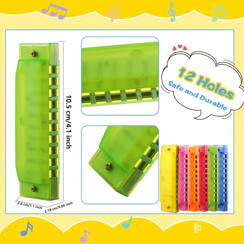Miniatura 2 de Armónica de plástico para niños, 12 unidades, 10 agujeros, armónica translúcida, instrumentos musicales para niños y niñas, principiantes, 6