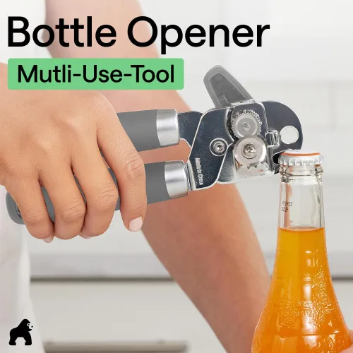 Miniatura 7 de GORILLA GRIP Abrelatas manual de acero inoxidable resistente con borde liso y abrebotellas, mango suave y cómodo, perilla giratoria de mano de gran