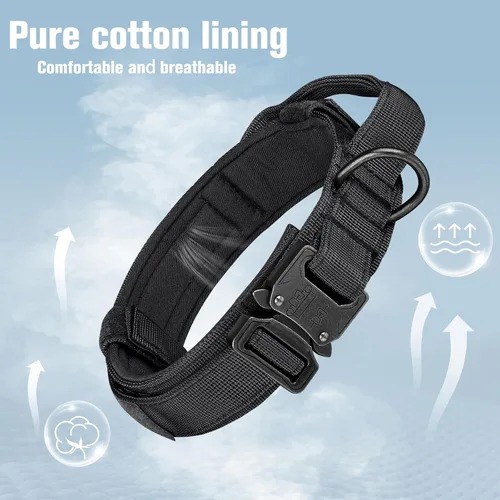 Miniatura 3 de HYDEME Collar táctico ajustable para perro, collar de nailon de entrenamiento militar con mango de control y hebilla de metal pesado para perros