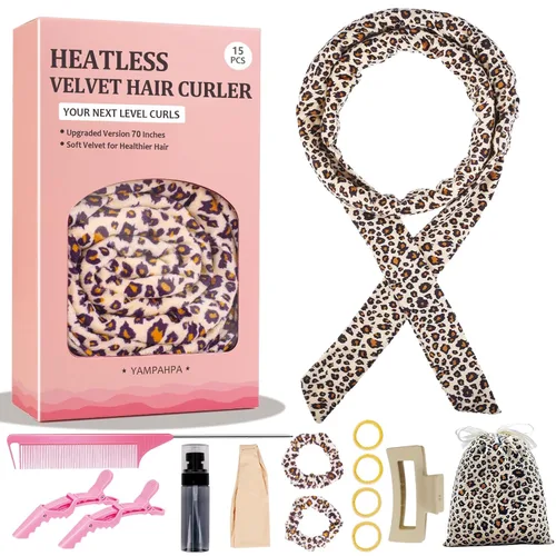 Miniatura 16 de Cintillo para rizos sin calor durante la noche, 177.8 cm de rizador de pelo sin calor para cabello medio largo, color rosado
