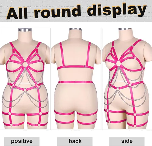 Miniatura 5 de Arnés de cuerpo de las mujeres más tamaño liguero completo jaula ahueca hacia fuera marco Strappy Medias sujetador conjunto Punk goth Rave ropa