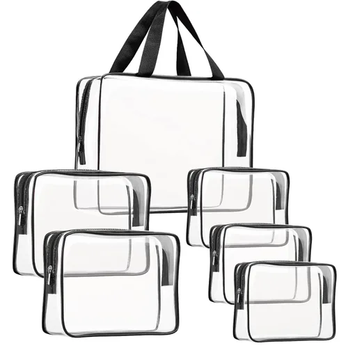 Miniatura 18 de Kit de 3 piezas de bolsas de artículos de aseo de viaje de PVC cristalino para mujeres y hombres, organizador de embalaje de vinilo impermeable