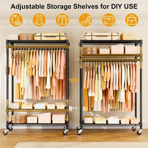 Miniatura 3 de ULIFHOME P7 - Perchero enrollable para ropa, estantes para colgar ropa, estante resistente para prendas con ruedas, estante de clóset portátil de 3
