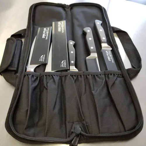 Miniatura 3 de Ergo Chef Estuche para Cuchillos de Chef de 5 Bolsillos Tipo Rollo Plegable Doble (Negro) Ligero - Mezcla Duradera de Nylon/Poliéster - Perfecto