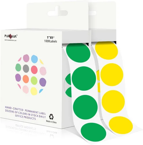 Miniatura 17 de PARLAIM Pegatinas adhesivas permanentes redondas de 1 pulgada con código de color en forma de puntos, 1000 por rollo, caja dispensadora de Azul