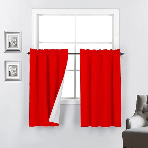 Miniatura 18 de 2 paneles de cortinas opacas con aislamiento térmico y forro blanco en la parte trasera para ventana de bloqueo de luz para cualquier ventana
