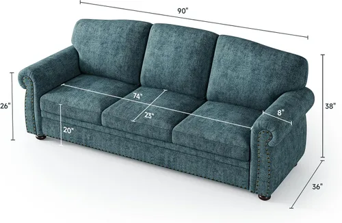 Miniatura 3 de ONBRILL Sofá de 90 pulgadas con ribete de tachuelas para sala de estar, sofá de brazos redondeados con asiento de 23 pulgadas de profundidad, cómodo