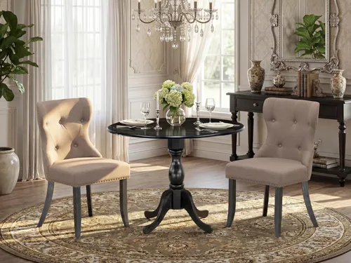 Miniatura 2 de East West Furniture DMSI3-ABK-48 - Juego de mesa de comedor de 3 piezas para espacios pequeños que contiene una mesa de comedor redonda con gotas