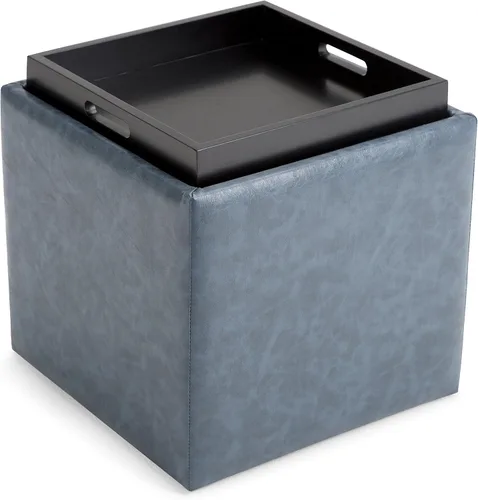 Miniatura 19 de SIMPLIHOME Rockwood - Otomana de almacenamiento en cubo con bandeja, otomana tapizada de cuero vegano de 17 pulgadas de ancho en marrón envejecido