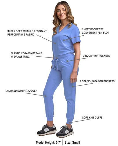 Miniatura 82 de Green Town Conjunto de ropa quirúrgica para mujer, pantalón deportivo y parte superior con cuello en V, 5 bolsillos, cintura de yoga, uniforme