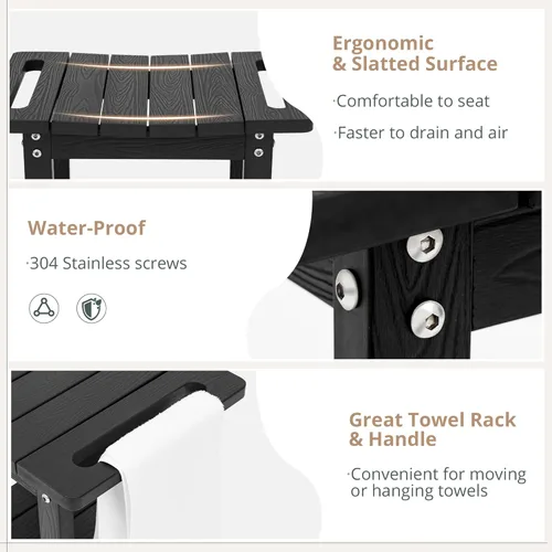 Miniatura 5 de LUE BONA HDPS Bancos de ducha para ducha interior, taburete de ducha negro para afeitarse las piernas con estante, asiento de ducha impermeable