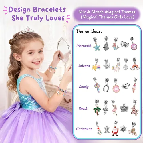 Miniatura 2 de Kit para hacer pulseras con abalorios y juguete de unicornio/sirena para niñas: ideal para manualidades para niñas de 8 a 12 años que inspiran
