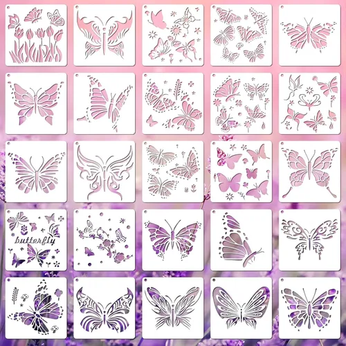 25 plantillas de mariposa, plantillas de primavera, plantillas de plástico reutilizables, plantillas de manualidades con temática de pintura de