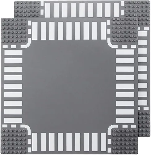 Miniatura 2 de Classic Crossroad - Juego de 2 placas base de carretera City Street, 9.8 x 9.8 in, para ladrillos de construcción, compatible con todas