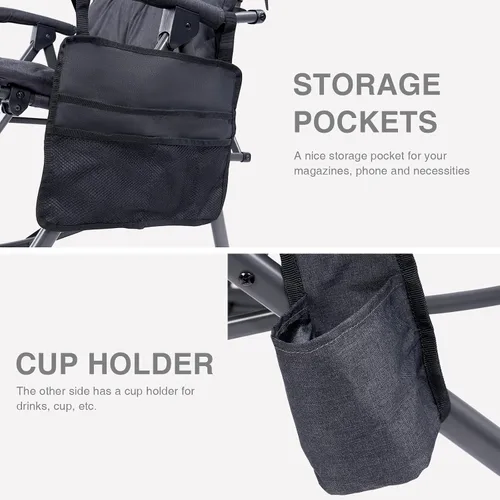 Miniatura 6 de EVER ADVANCED Silla de Camping Mecedora Plegable de Gran Tamaño, Sillas Mecedoras Portátiles Acolchadas para Patio, Césped y Exteriores, Sillón