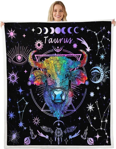 Miniatura 9 de Manfei Acuario - Manta de astrología trippy para niños y niñas, decoración de habitación de doce constelaciones, manta de forro polar suave