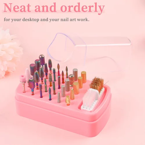 Miniatura 5 de Soporte para brocas de uñas 2 en 1 y estuche para cepillos de limpieza, 30 agujeros, a prueba de polvo, para arte de uñas, caja de almacenamiento