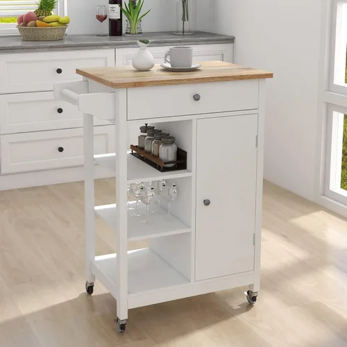 Miniatura 5 de Pequeña isla de cocina sobre ruedas, carrito rodante, carrito de servicio, armario de almacenamiento con cajón de almacenamiento, toallero y 22.4