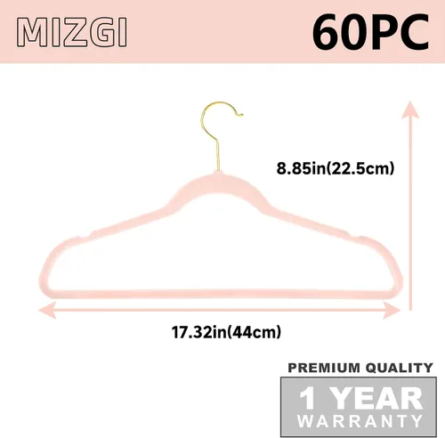 Miniatura 6 de MIZGI Paquete de 60 perchas de terciopelo de alta calidad, resistentes, antideslizantes, delgadas, perchas de terciopelo para trajes, color rosa