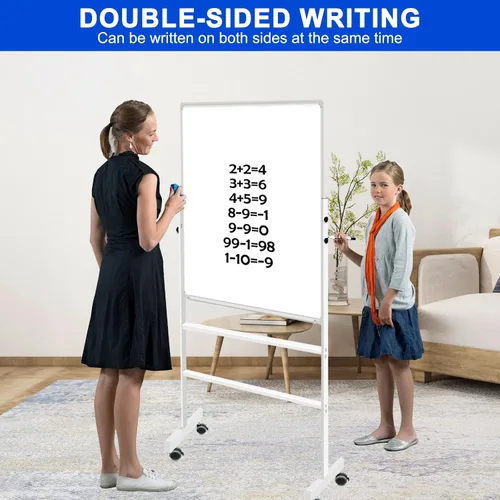 Miniatura 2 de Pizarra Blanca de Borrado en Seco con Soporte 36" X 24", Pizarra Blanca Móvil con Soportes, Pizarra Blanca Magnética Rodante de Doble Cara y Altura