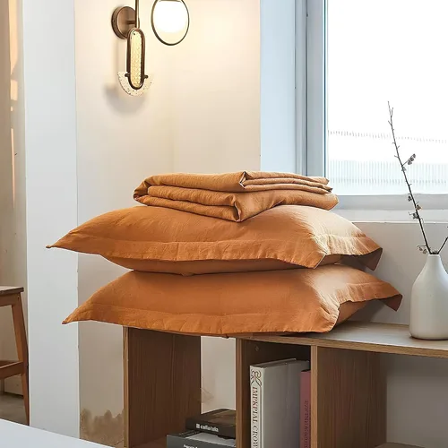 Miniatura 3 de INDACORIFY Funda de edredón de algodón lavado color canela con 2 fundas de almohada, 100% algodón, funda bohemia para cama individual, matrimonial