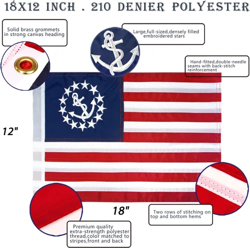 Miniatura 2 de Anley EverStrong - Bandera oficial de yates de 12 x 18 pulgadas, estrellas bordadas y rayas cosidas, 4 filas de costuras de cerradura, banderas