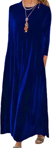 Miniatura 4 de Vestido de terciopelo para mujer, formal, casual, linda, cuello redondo, elegante, de manga corta, con bolsillo
