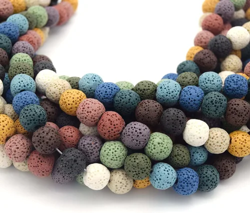 Miniatura 3 de Cuentas de lava redondas multicolor de 0.236 pulgadas para la fabricación de joyas Cuentas de lava arcoíris Piedra semipreciosa Piedra