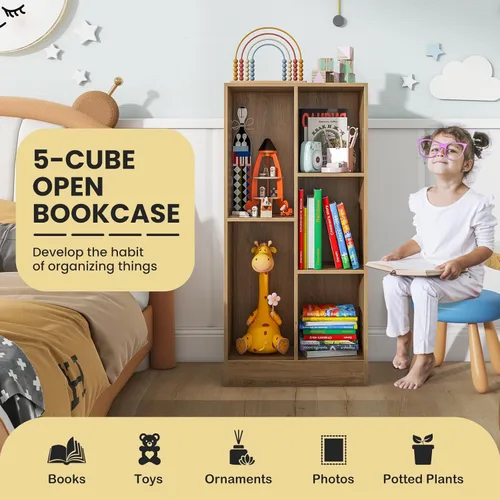 Miniatura 4 de Costzon 5-Cube Kids Bookshelf, 41” Tall Wooden Toy Storage Organizer for Books Toys, 3-Tier Storage Cabinet, Bookcase for Kids Room, Playroom