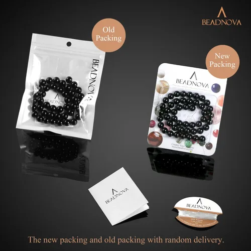 Miniatura 7 de Cuentas de ónix negro BEADNOVA con cuentas de cristal natural, piedras preciosas, redondas, sueltas, curativas de energía con cordón elástico de 01)