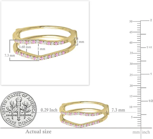 Miniatura 14 de Dazzlingrock Collection Anillo de protección redondo alternativo de zafiro rosa y diamante blanco para mujer en oro macizo de 10 quilates