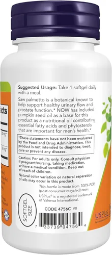 Miniatura 3 de NOW Suplementos, extracto de palma enana americana de 320 mg con aceite de semilla de calabaza, salud masculina*, 90 cápsulas blandas vegetales