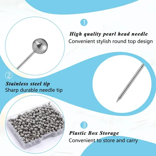 Miniatura 3 de 420 piezas de alfileres de costura, alfileres rectos para tela, alfileres de acolchado de 0.63 pulgadas, pequeños alfileres rectos con cabeza