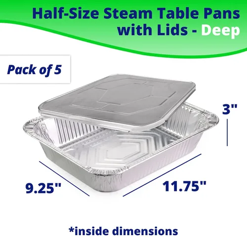 Miniatura 2 de IDL Packaging Sartenes de aluminio de tamaño medio con tapas, profundas, 13 x 11 x 3 pulgadas (paquete de 5) – Sartén desechable de aluminio