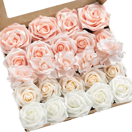 Miniatura 32 de Ling's moment Flores Artificiales de Seda Falsa Hortensias Rosas de Espuma Gardenias Falsas Combo para Bricolaje Ramos de Boda Centros de Mesa