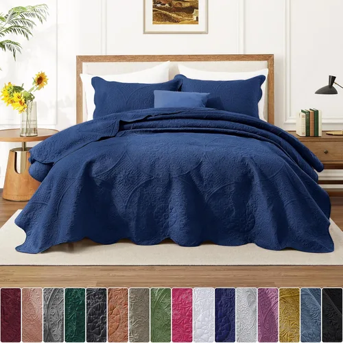 Miniatura 397 de MOONLIGHT20015 Edredón tamaño King (106 x 96 pulgadas) con 2 fundas de almohada (20 x 36 + 2 pulgadas) para todas las estaciones, juego de cama Azul