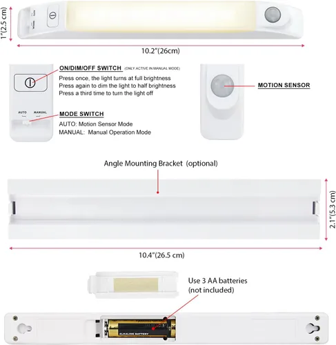 Miniatura 6 de LUXSWAY Luz LED con sensor de movimiento para interiores, luces regulables debajo del gabinete, encendido/apagado manual, barra de iluminación