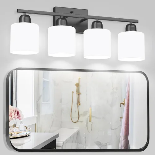 Miniatura 32 de Luz de baño de níquel cepillado, Luz de tocador de baño de 2 luces de níquel cepillado, Lámpara de tocador con pantallas de vidrio esmerilado blanco