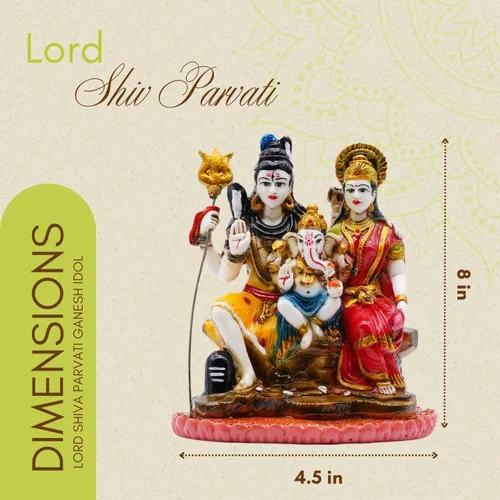 Miniatura 3 de Vedic Charya - Ídolo Shiv Parivar de 8 pulgadas Hecho a mano de poliresina Shiva Parvati y estatua del Señor Ganesha escultura de Dios para templo