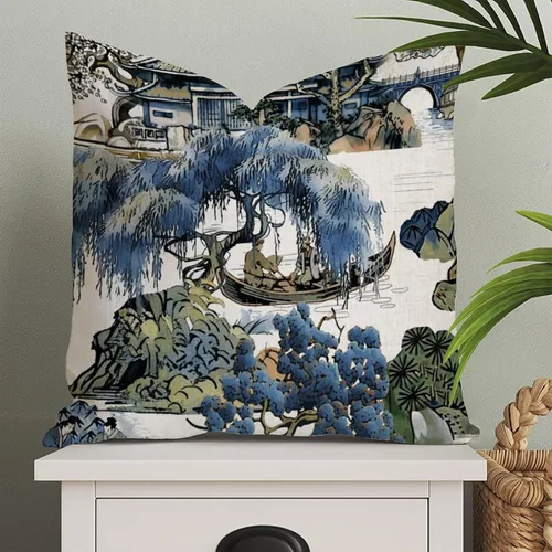 Miniatura 117 de ArogGeld Fundas de Almohada Euro Sham Florales Verde y Blanco Gris Estilo Chinoiserie Funda de Almohada Asiática Funda de Cojín Decorativo 18x18