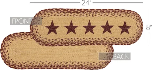 Miniatura 3 de VHC Brands Classic Country Primitive - Alfombra de mesa y cocina con plantilla color rojo yute burdeos, 8 x 24 pulgadas