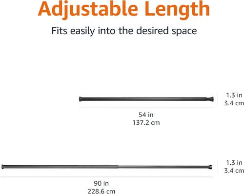 Miniatura 4 de Amazon Basics Barra de cortina de tensión de resorte resistente ajustable, sin perforación/sin agujeros, 54-90 pulgadas, negro, remate clásico