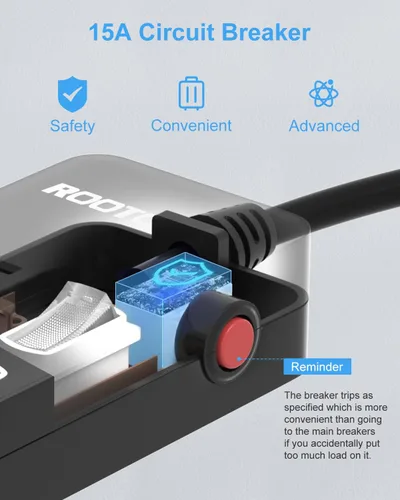 Miniatura 6 de Cable de extensión negro para electrodomésticos con interruptores individuales de encendido y apagado - 6 pies, cable de extensión resistente