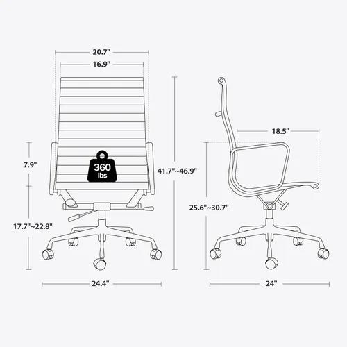 Miniatura 3 de Silla de oficina acanalada con cuero de grano superior, silla de escritorio ergonómica de respaldo alto con reposabrazos de aluminio y base de 5