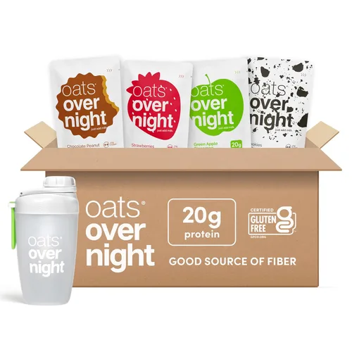 Miniatura 8 de Avena durante la noche – Paquete variado (8 comidas) alto en proteínas, batido de desayuno bajo en azúcar – Sin gluten, alta fibra, harina de avena