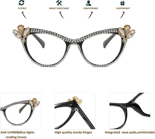 Miniatura 2 de Lentes de lectura con diamantes de imitación brillantes con montura de diamantes de imitación, bloqueo de luz azul