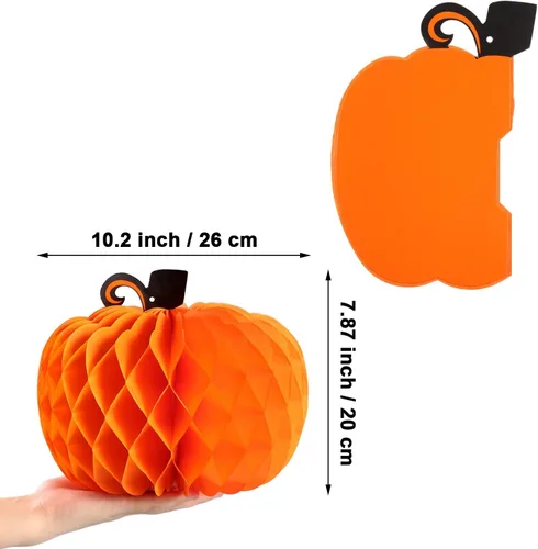 Miniatura 2 de JOVITEC Paquete de 6 calabazas de panal de abeja para decoración de mesa de Acción de Gracias, 10.2 pulgadas, decoración de calabaza colgante